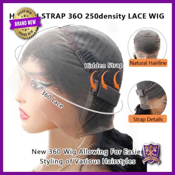 360 Full Lace Human Hair Wig Pre Plucked 250% Density Glueless Adjustable main image 6